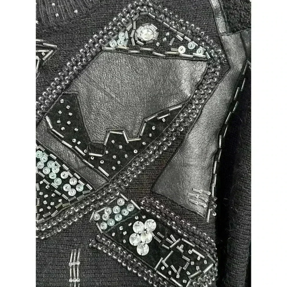 Vintage 80s Ms Organically Grown Acrylic Pullover Black Patch Work Sweater - Picture 4 of 7